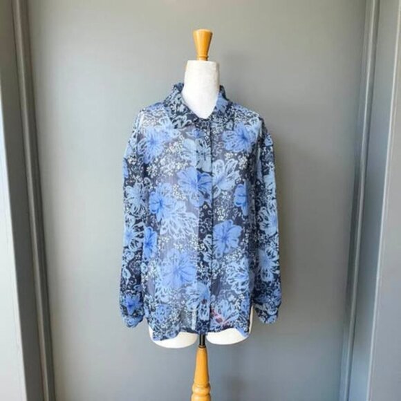 BLUE FLORAL BLOUSE - Picture 1 of 3